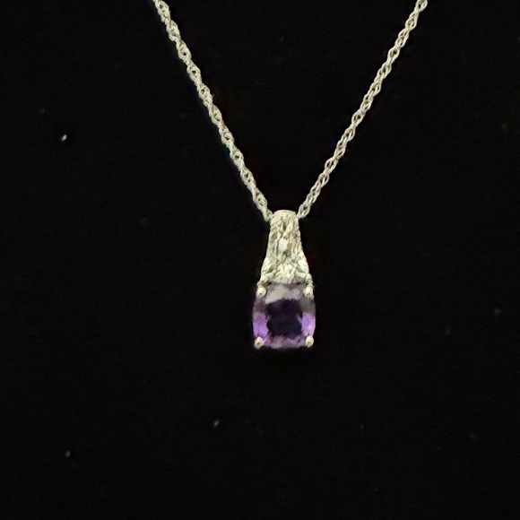 Purple and Silver Cushion Cut Gemstone Necklace sterling silver - Picture 1 of 7